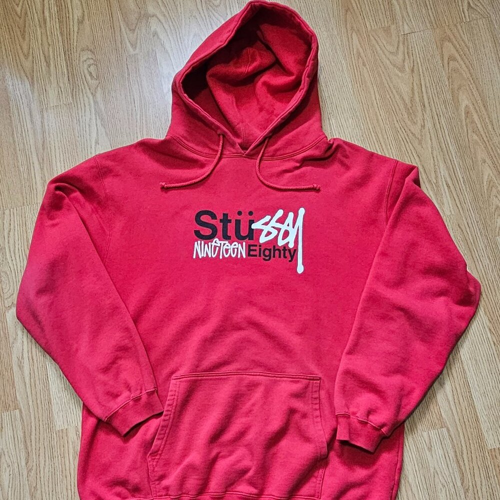 Vintage  Red Stussy graffiti logo "1980" pullover hoodie mens XL Made in USA
